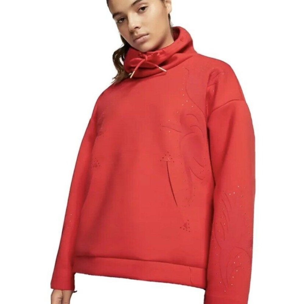 Nike Dri-FIT Red Funnel Neck Studded Floral Applique Sweatshirt Womens Small
